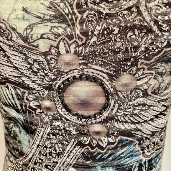 VINTAGE Y2K Sublimation PEARLS and RHINESTONES Tank TOP S/M - Picture 10 of 11